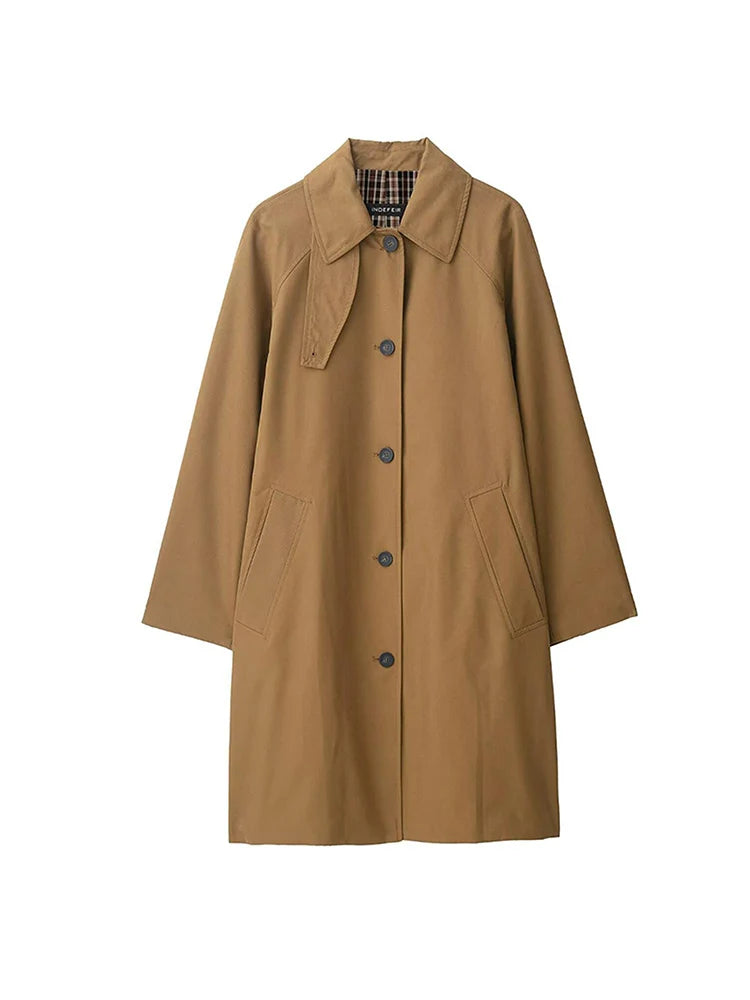 2025 New Women Mid-length Trench Coat Solid Single-Breasted Stand Collar Classic Windbreaker Female Casual Chic Outerwear
