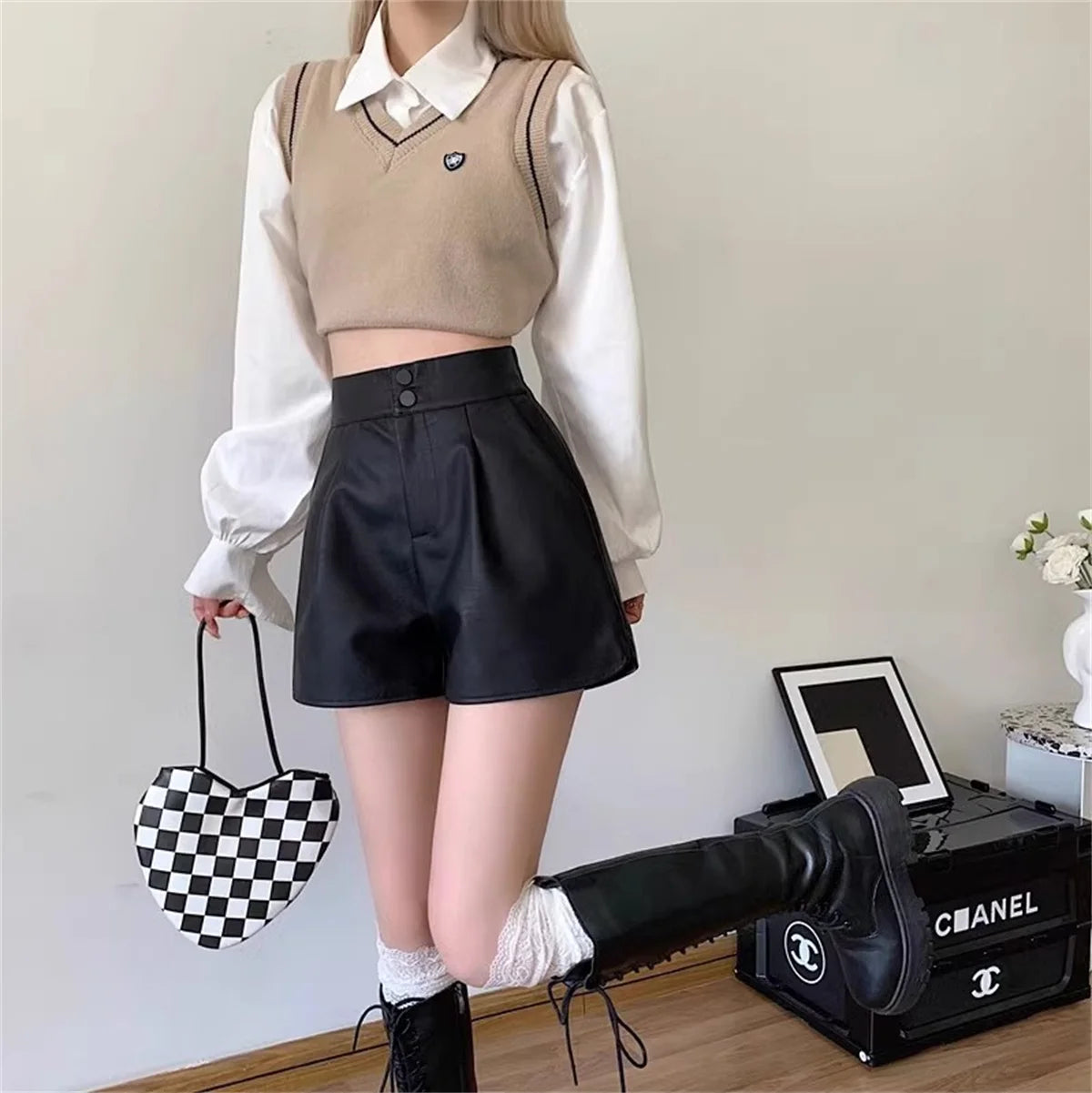 Fashion PU Shorts For Women 2025 Autumn Winter Retro New In Short Pant Solid High Waist Chic Shorts Lady Y2k Casual Street Wear