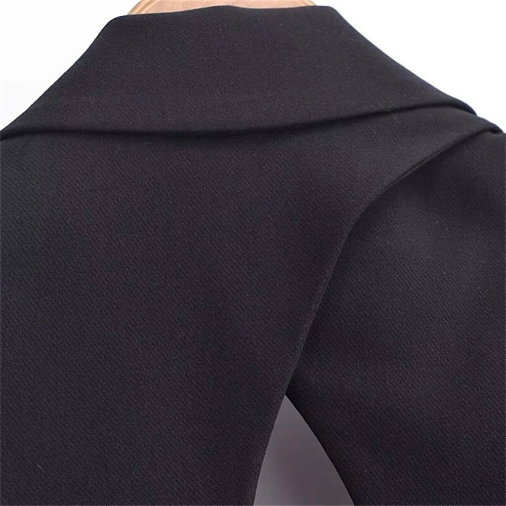 autumn new women's casual long sleeved top with open design, casual suit jacket with pleats and ankle pants set