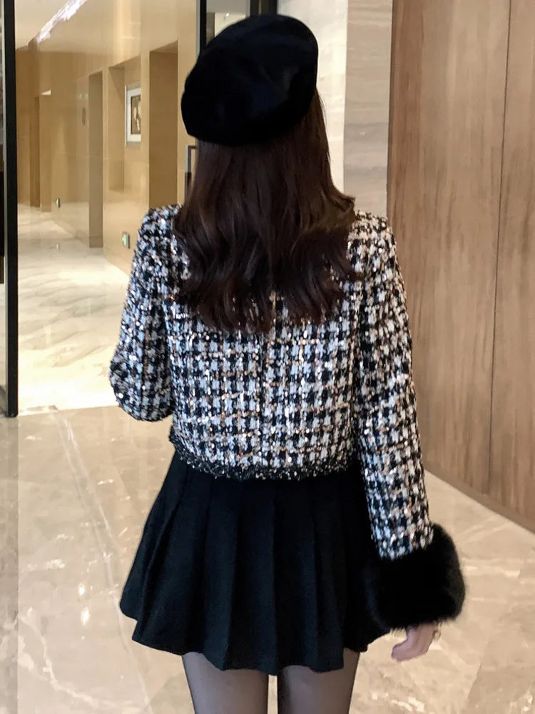 2024 autun winter Lady Short Coats For Women Casual Tweed Jackets Elegant Fashion Outerwears Chaquetas Casaco abrigos de mujer