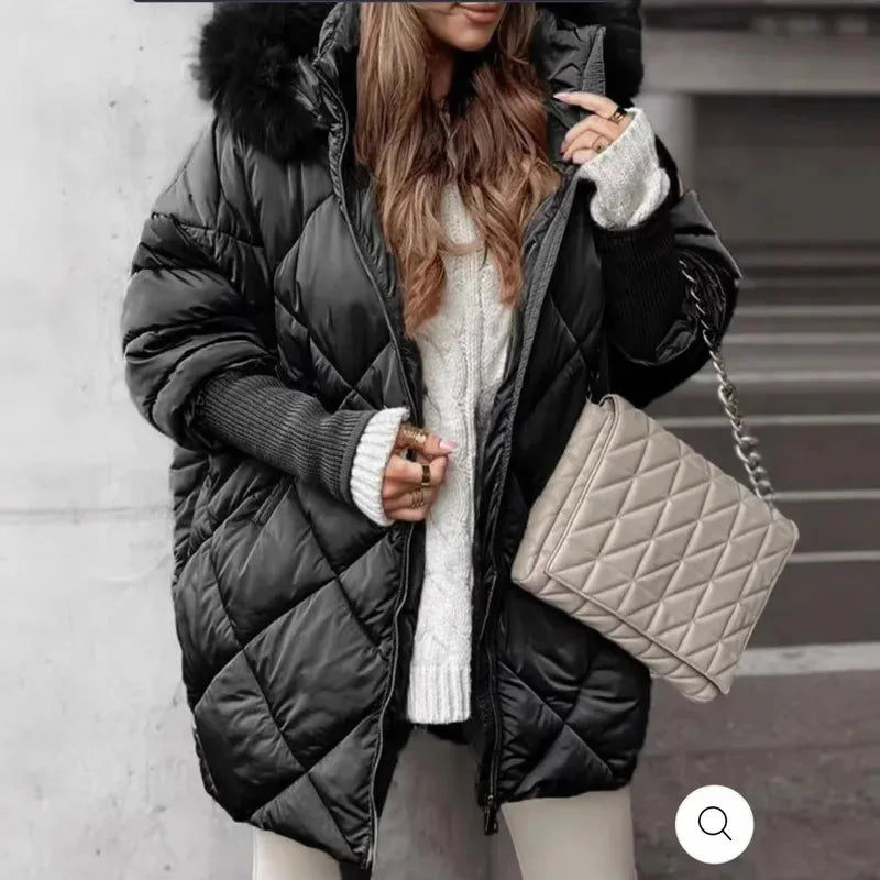 Winter Women Long Sleeve Warm Thickened Coats Fashion Temperament Hooded Zipper Commuter Wind Women's Coat Cotton-padded Jacket