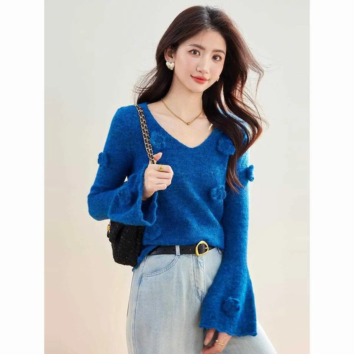 Women Clothes Spring Autumn Fashion Korean Solid Color V-neck Knitting Femme All-match Appear Thin Pullovers Soft Knitwear Tops