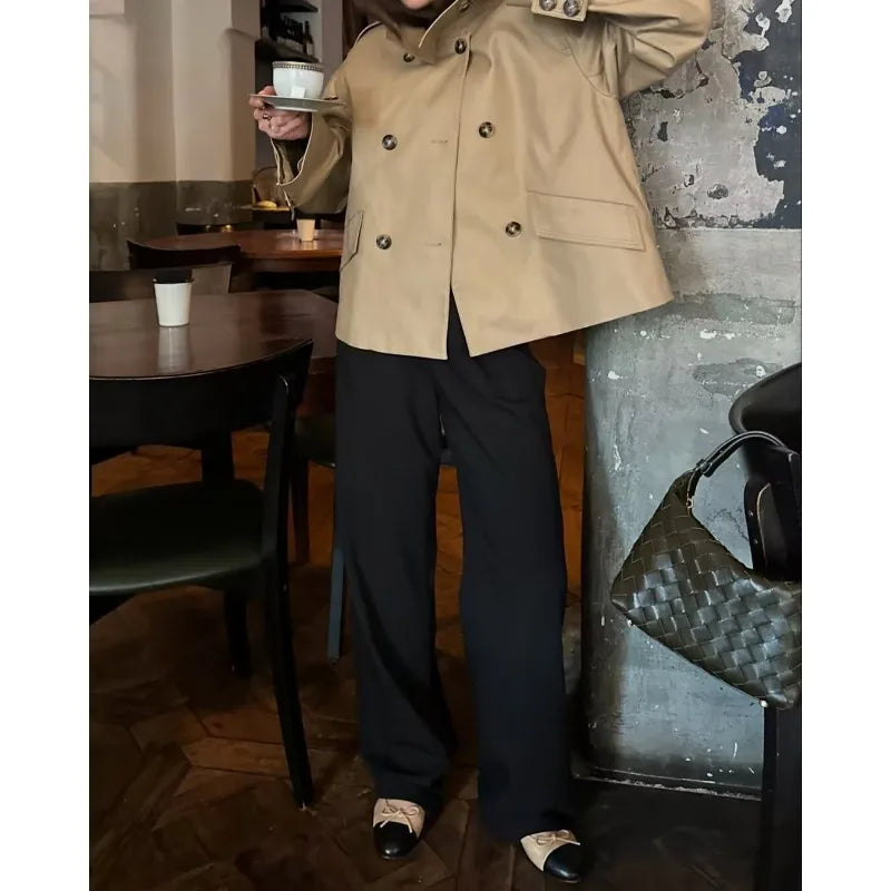 Trench Lady Coat Long Sleeve Coats Woman Jackets Casual Black Urban Classic Elegant New Denim Solid Cropped Outerwears