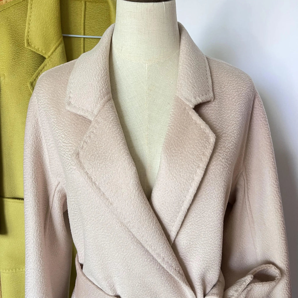 Cashmere Coat Female Winter Mid-Length Corrugated Coat Black Wool Coat Woman Autumn New Casual Fashion Red Beige Lace-Up Coat