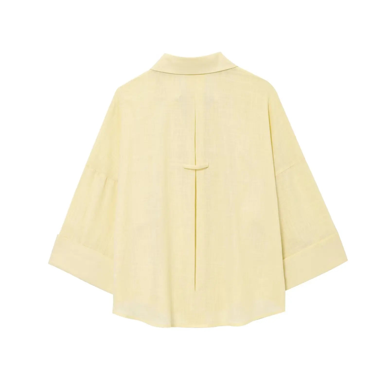 2025 Women Yellow Shirt Fashion Cotton Linen Wide-sleeved Short Shirt Single-breasted Casual Loose Blouse Mujer Roupas