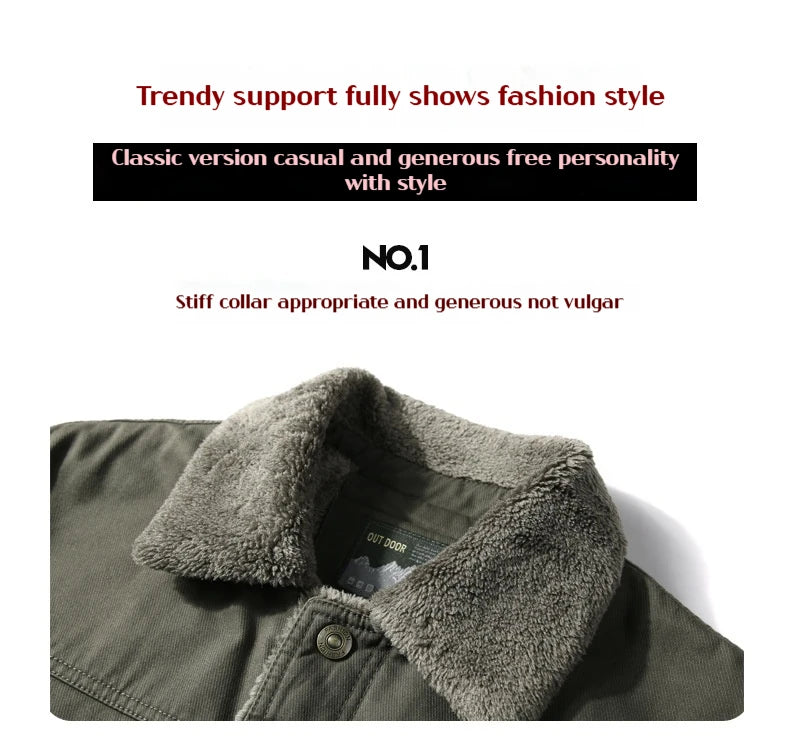 Men's Lamb Wool Jacket Military Coat Men's Autumn and Winter Thick Warm Retro Workwear Winter Coat Plus Size Men's Clothing 6XL