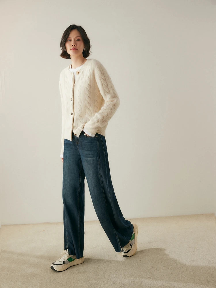 Luxury Women 100% Cashmere Sweater O-neck Cardigan Cable Knitting Thick Sweater Coat Autumn Winter Heavyweight Cashmere Clothes