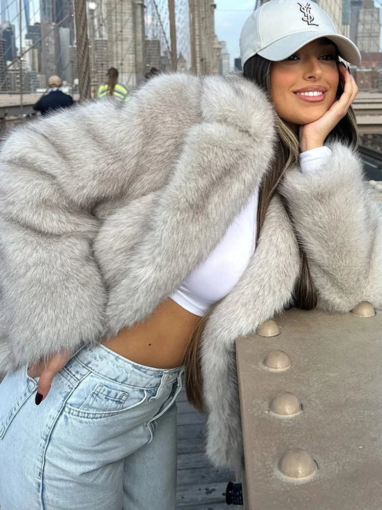 HH Winter Casual Women Solid Faux Fur Jackets 2024 Lapel Long Sleeve Patchwork Buttons Designer Coats Female Fashion Outwear