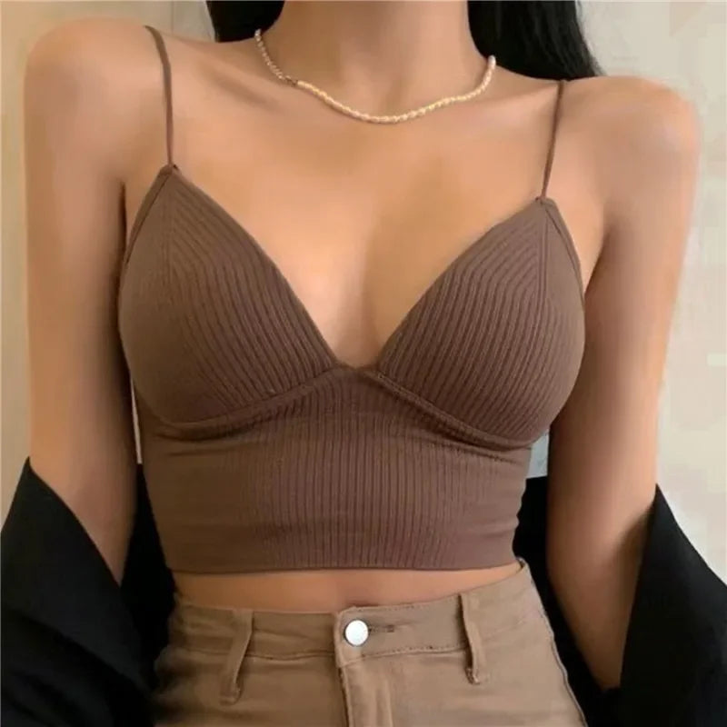 Women Tops Sexy Solid Crop Top Women Tank Tops Sleeveless Slim Camis With Bra Basic Underwear Padded Bra Tops Women Sports Bra