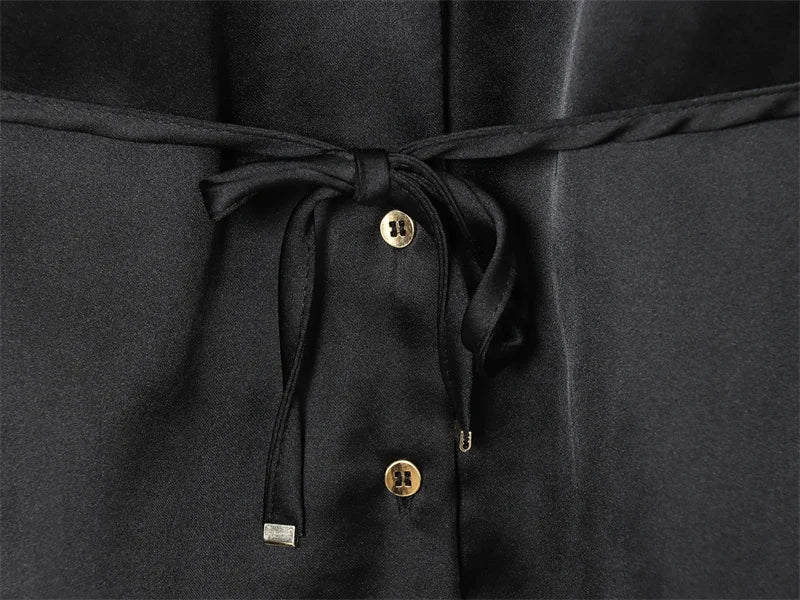 Women's Shirt 2025 Autumn New Arrival Black Long-Sleeve Satin Tie Simple Style Shirt Casual Fashion Elegant and Graceful