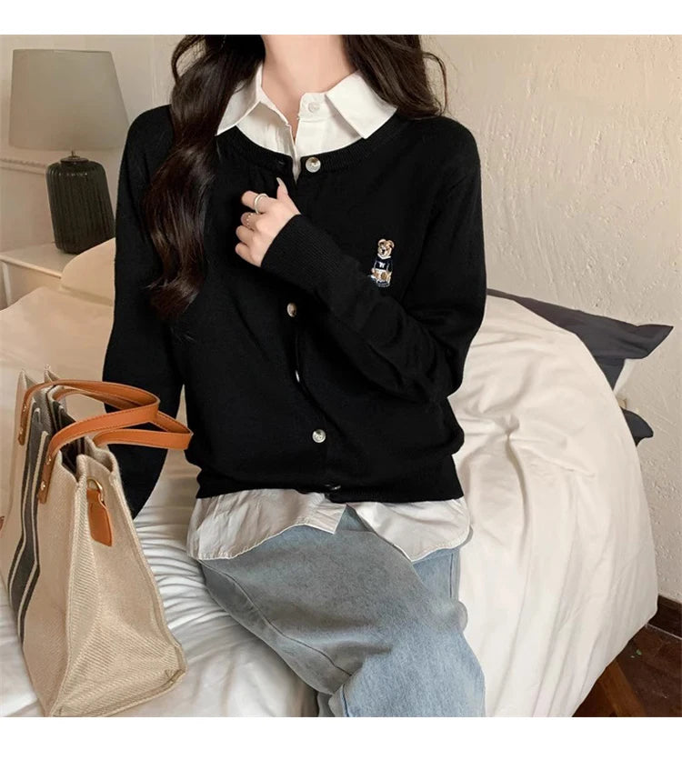 Women's boutique high-end round neck sweater knitted cardigan embroidered sweater long sleeved new cashmere sweater
