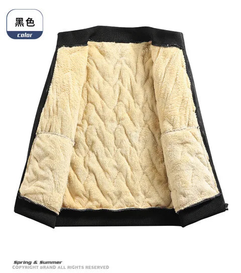 Winter Lambskin Wool Coat for Men and Elderly, Loose Stand-up Collar, Thickened with Padding, Father's Cotton Jacket