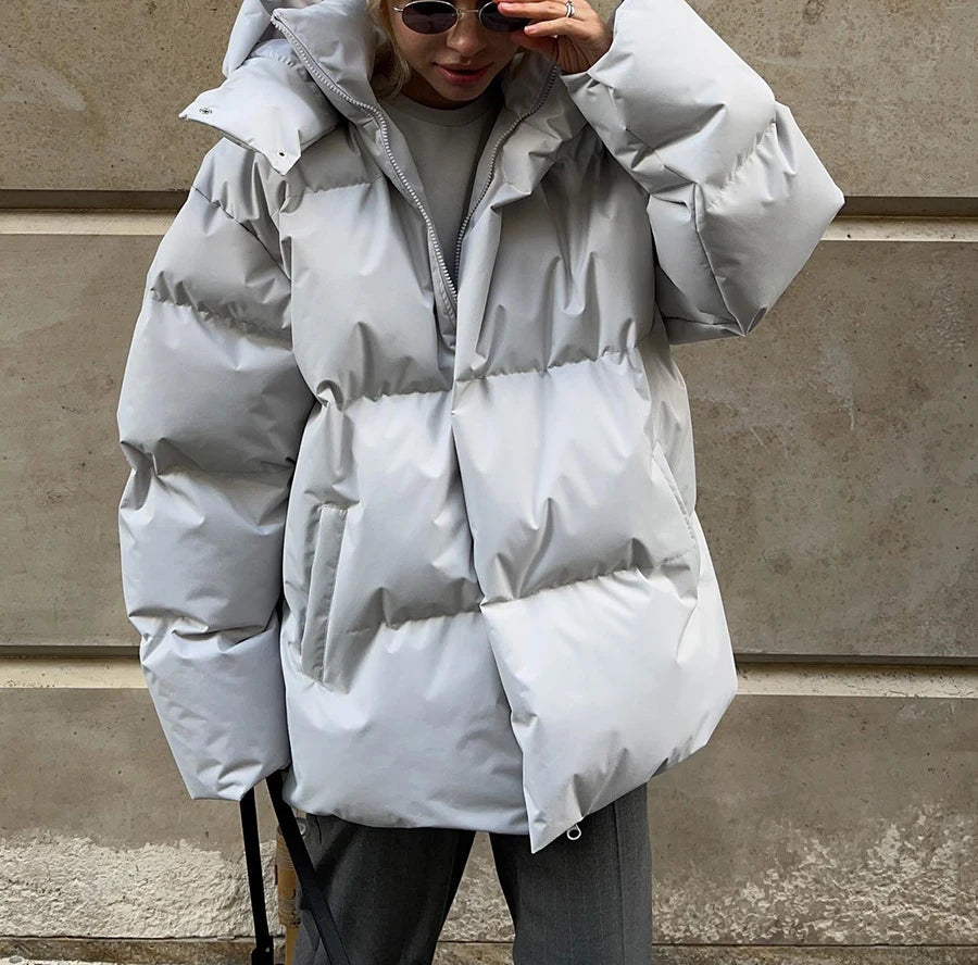 2024 Women Winter Coat Long Sleeve Hooded Thick Cotton Down Coat Women Tops Loose Style Warm Jacket Coat Casaco Feminino