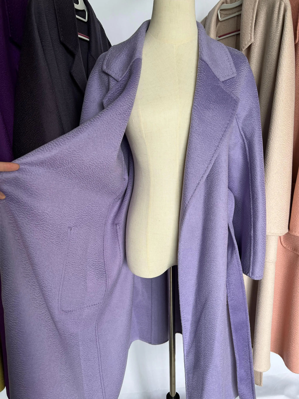 Cashmere Coat Female Winter Mid-Length Corrugated Coat Black Wool Coat Woman Autumn New Casual Fashion Red Beige Lace-Up Coat