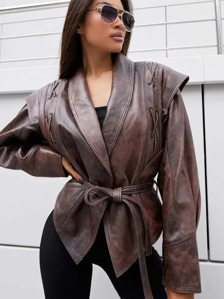 Autumn and Winter Faux Leather Jackets for Women 2025 Chic Dropped Shoulder PU Jacket Coat Casual Office Lady Blouses