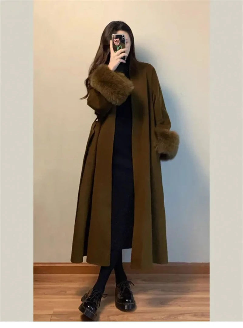 2025 Spring Women Drouble Breasted Woolen Coat Loose Style Cashmere Winter Clothes Long Coats Tops New