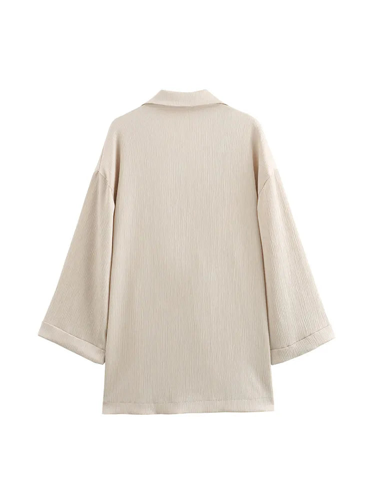 2024 Autumn Women Casual Blazer Coat Pants Set Long Sleeve Double Breasted Blazer + Wide Leg Trousers Lady Office Outfit