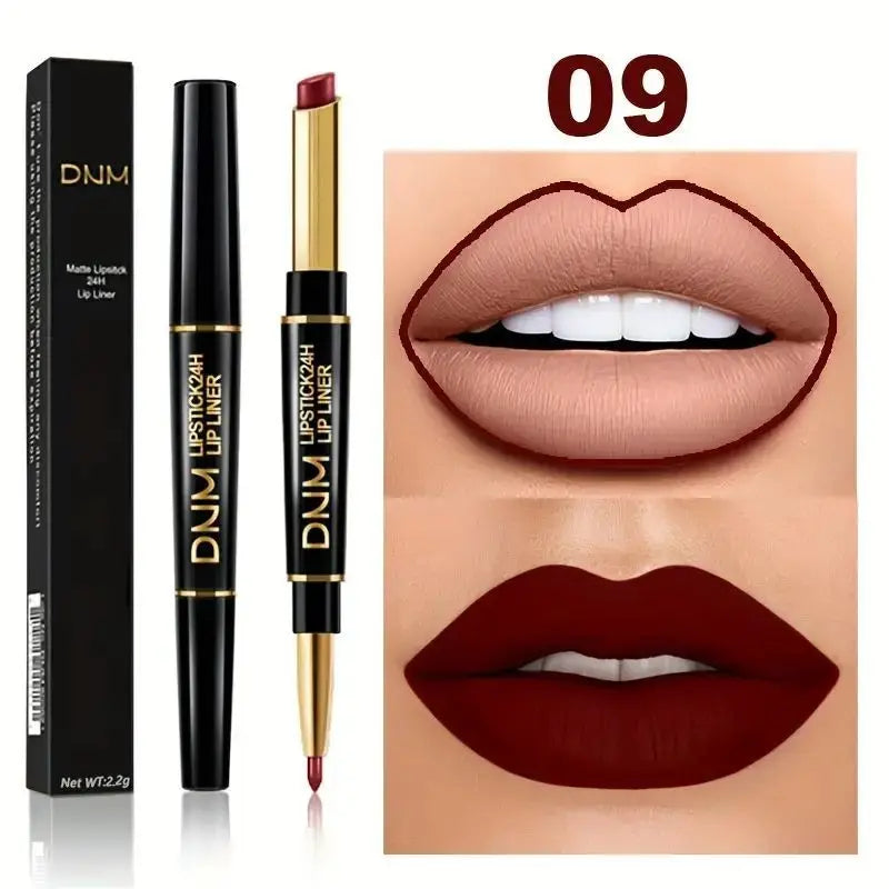 12 Colors Double-Ended Lipstick & Lip Liner Pencil，Waterproof, Non-Stick, Long Lasting,Make Natural Makeup Effect for All Skin