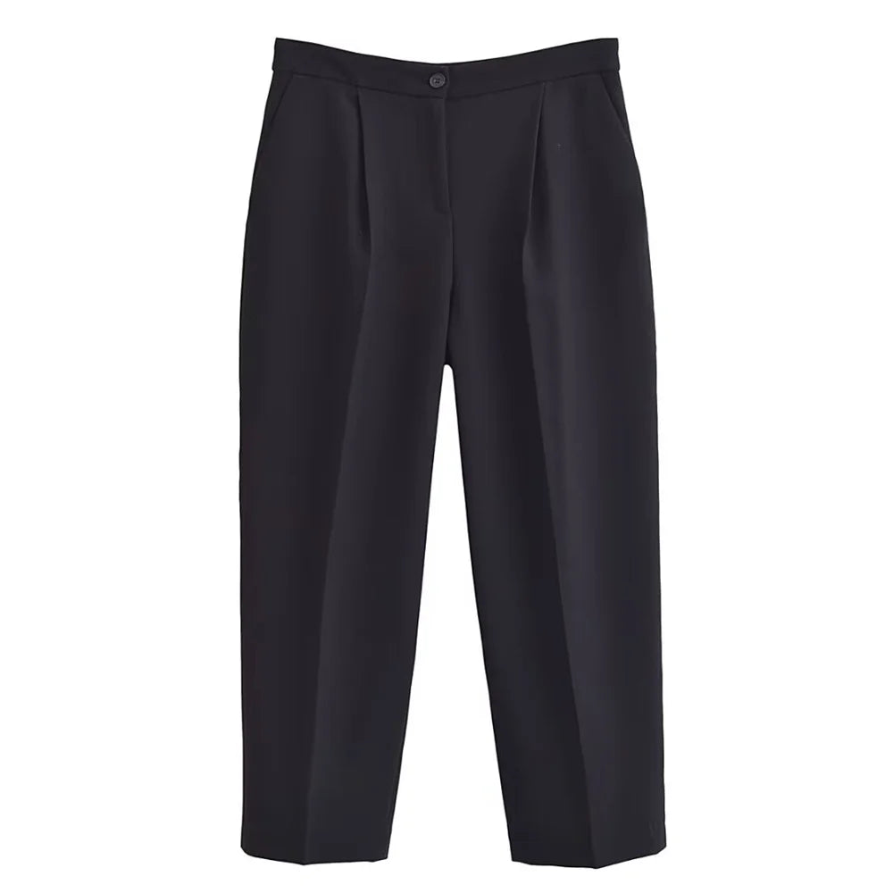 autumn new women's casual long sleeved top with open design, casual suit jacket with pleats and ankle pants set