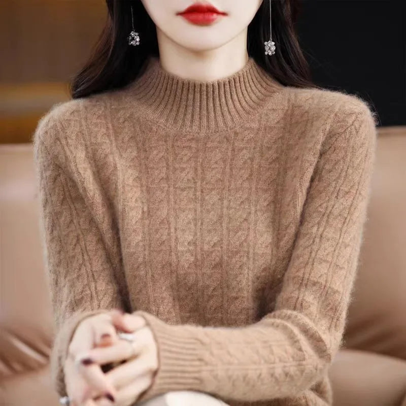 Cashmere Sweater Women's Autumn Winter New Half Turtleneck Bottoming Thickened Knitted Top Loose Solid Color