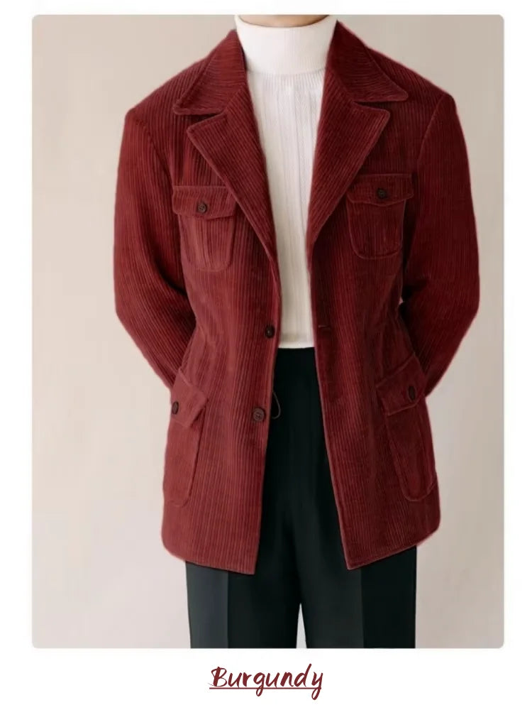 Corduroy Jackets For Man Elegant Men's Suits Comfortable Work Wear Male Blazer Luxury Man Jacket Winter Work Clothes Ribbed Coat