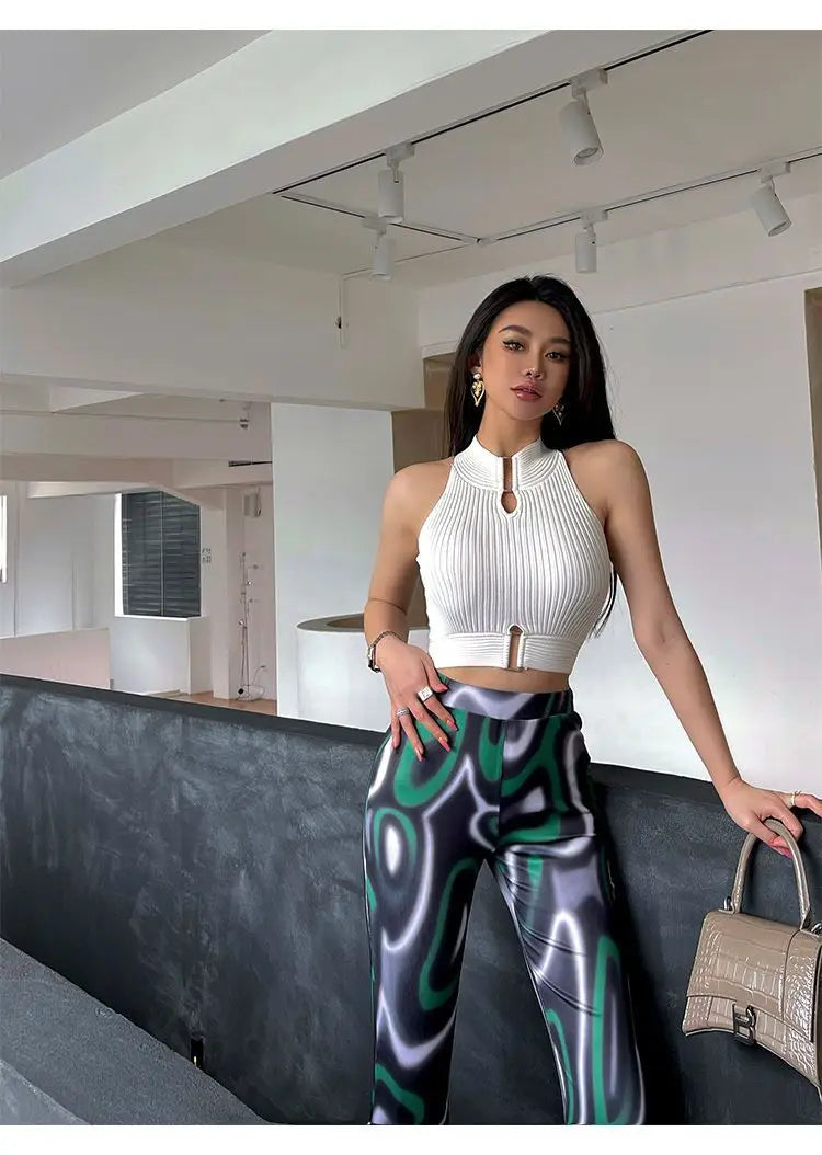 2025 Women Sexy Tank Tops Chic Y2K Tops Halter Off Shoulder Tops Crop Elastic Solid Tank for Women Summer