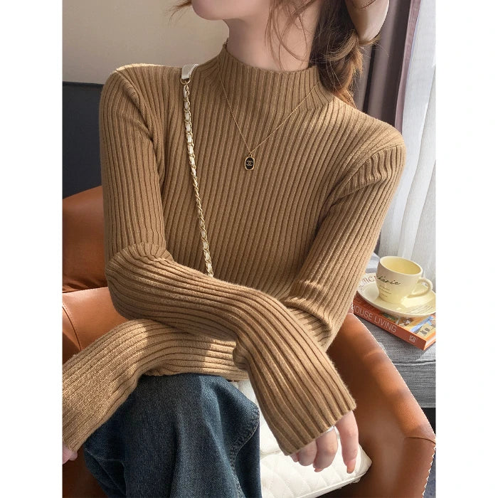 Chic Autumn Winter 2025 Pullovers Women Long Sleeve Casual Turtleneck Warm Basic Sweater Knit Jumpers Solid Color Slim Tops