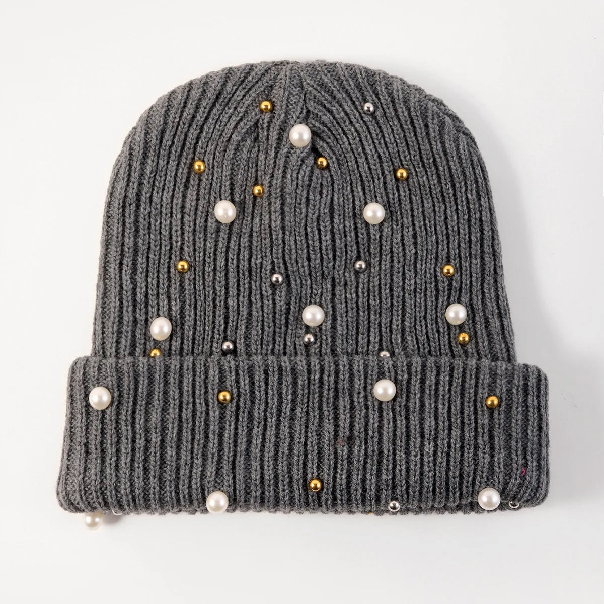 New Autumn And Winter Woolen Hat For Women, Fashionable Pearl Embellishment, Winter Warm Knitted Hat