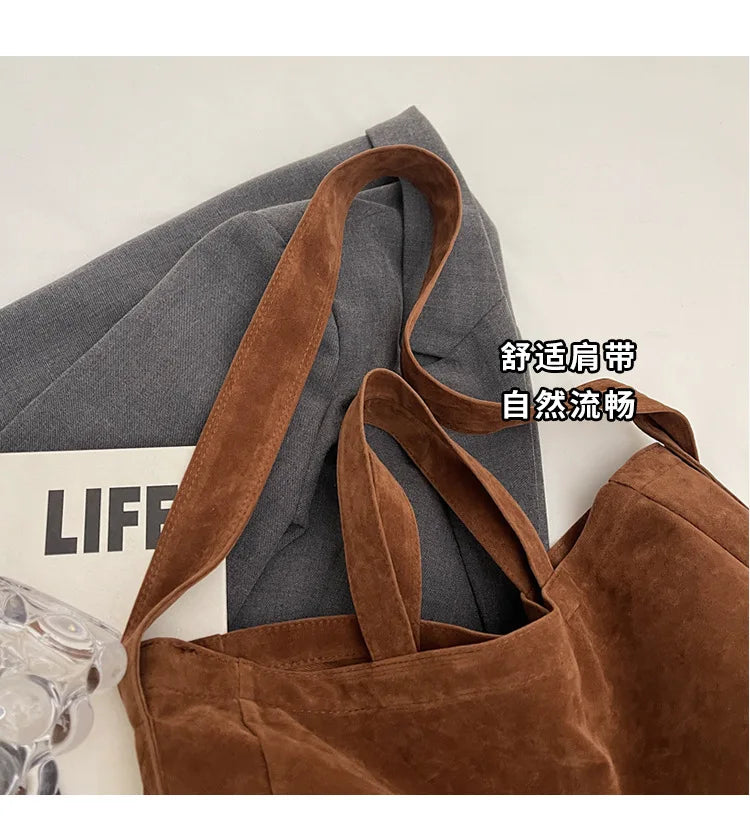 Women's Tote Bags 2025 New Fashion Suede Vintage Large Shoulder Crossbody Bag for Woman Korean Female Student Bookbag Handbags