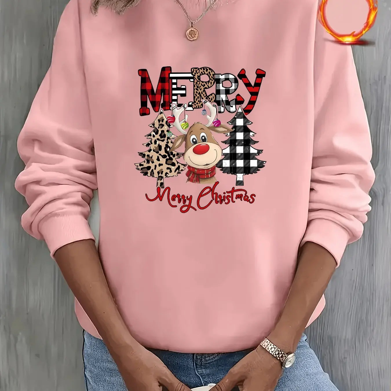 Women's Christmas Casual Sweatshirt with Merry Christmas Let Warm round-neck long-sleeved pullover