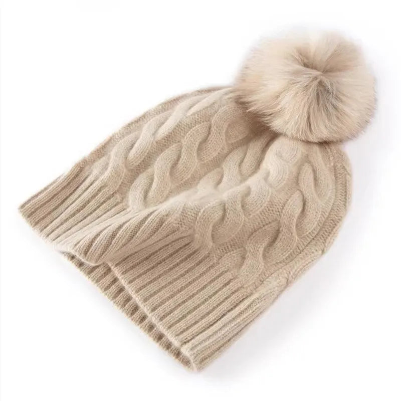 Merino 100% Wool Women's Hat Autumn Winter Thick Warm Casual Fashionable Ear Protection Knitted Cashmere Hat