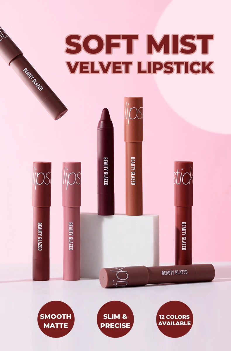 12-Color Matte Waterproof Lipstick Pen - Long-Lasting, Vibrant Berry Tone, Plant-Based Squalane, Smooth Application for All Skin