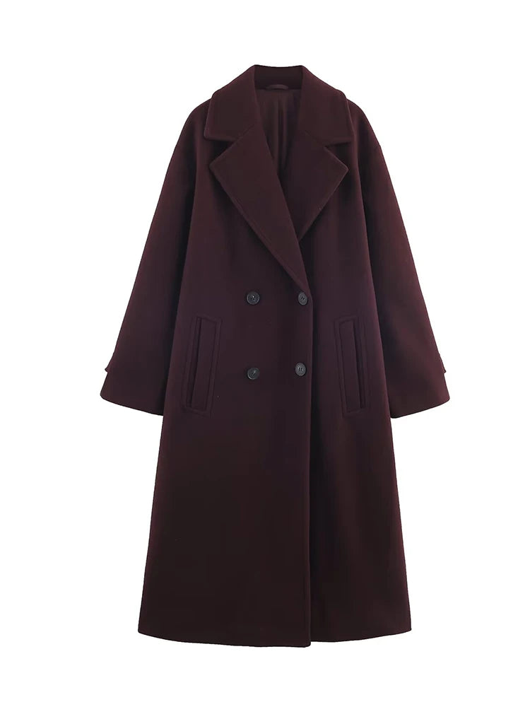 Women's Overcoat 2025 Autumn Winter New Fashion Laple Long Sleeves Double-Breasted Coat Female High Street Elegant New Coats