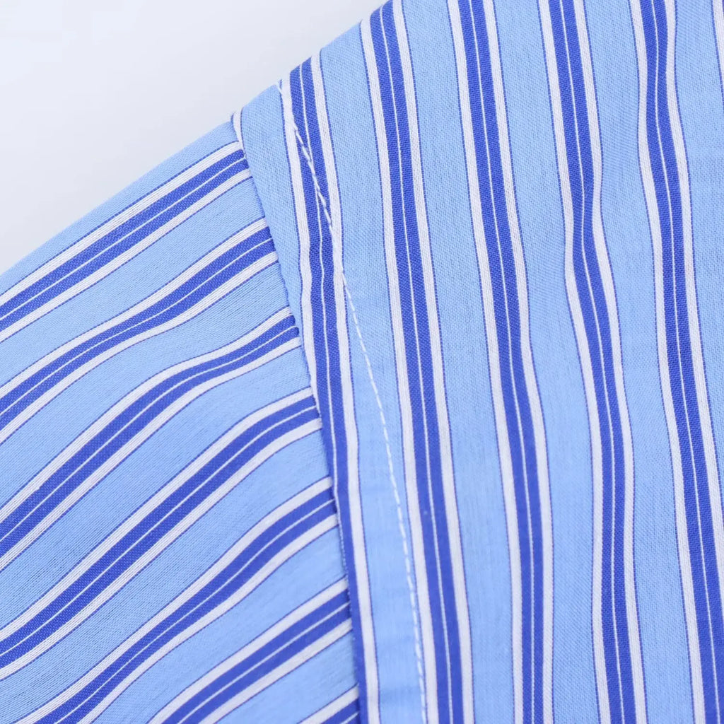 HH Women Elegant Commuter Shirt Splicing Loose Striped Single-breasted Lapel Blouse Female Spring Casual Long-sleeved Top