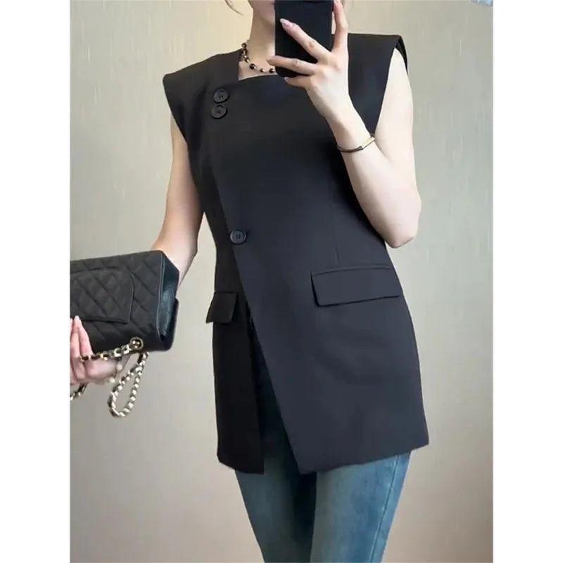 Women's Vest 2025 Spring Autumn Popular Fashion Sleeveless Female Waistcoat High-end Black Ladies Vests Outwear