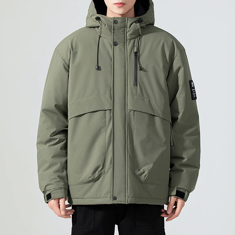 Men's Fishing Jacket  Mountain Climbing Coat Men Thickened Hooded Coat New Winter Loose Men Simple and Fashionable Work Jacket