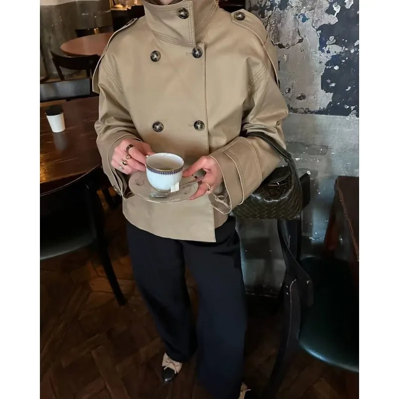 Trench Lady Coat Long Sleeve Coats Woman Jackets Casual Black Urban Classic Elegant New Denim Solid Cropped Outerwears