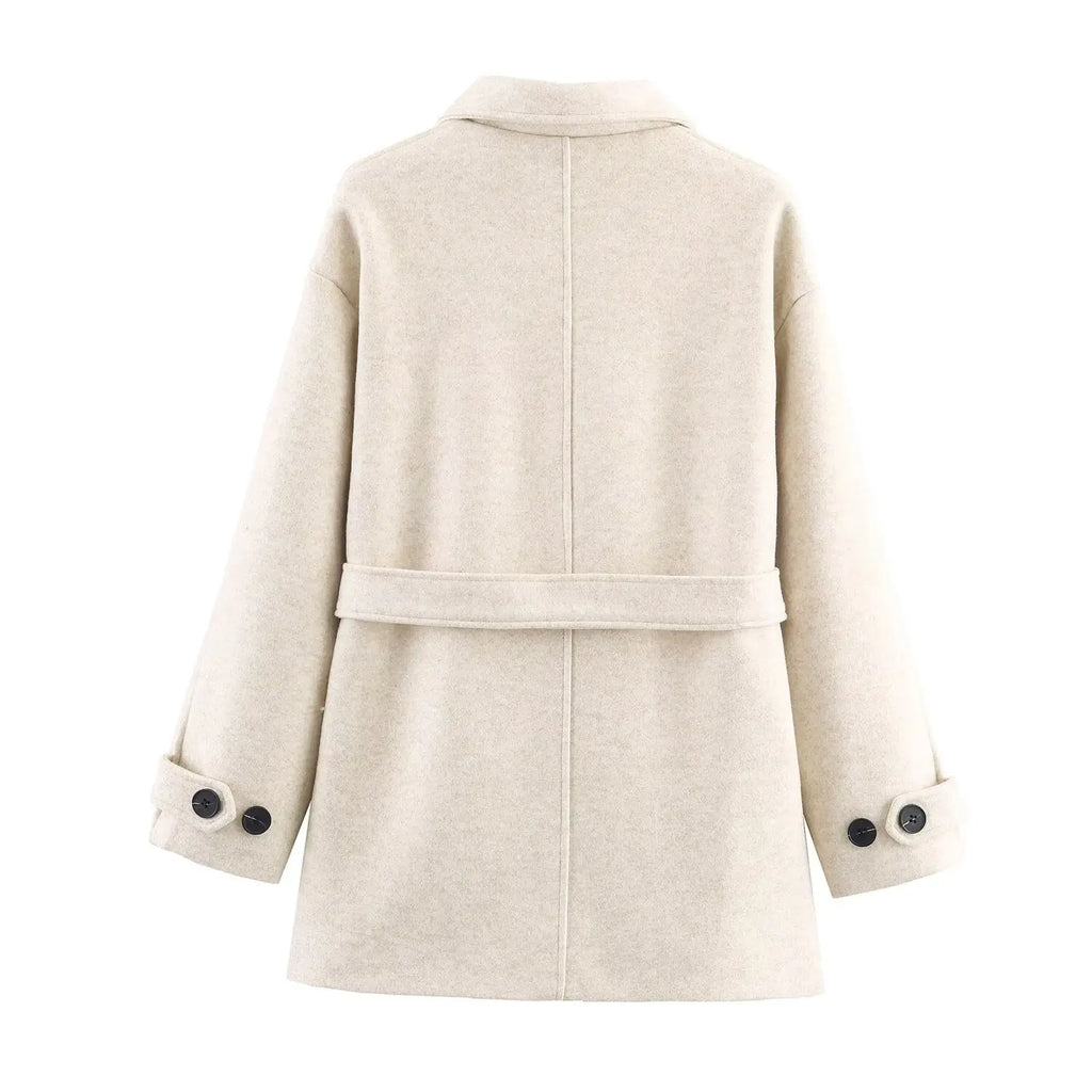 Women Wool Coat With Belt Autumn Winter Female Laple Long Sleeve Single-Breasted Outwear Coat Lady Loose Jackets