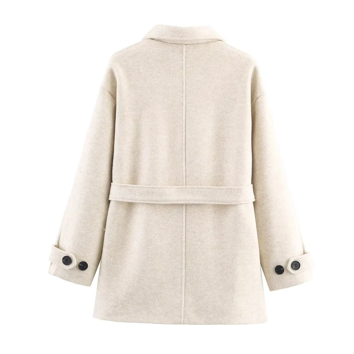 Women Wool Coat With Belt Autumn Winter Female Laple Long Sleeve Single-Breasted Outwear Coat Lady Loose Jackets