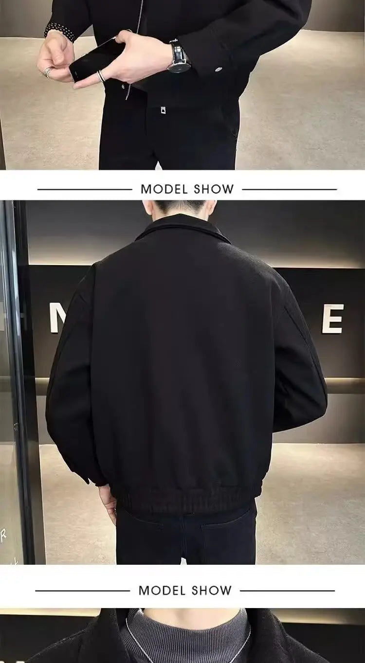 Stylish Wool Jacket for Men Short Trendy Brand Thickened Trendy Casual Versatile High-end Men's Wool Top