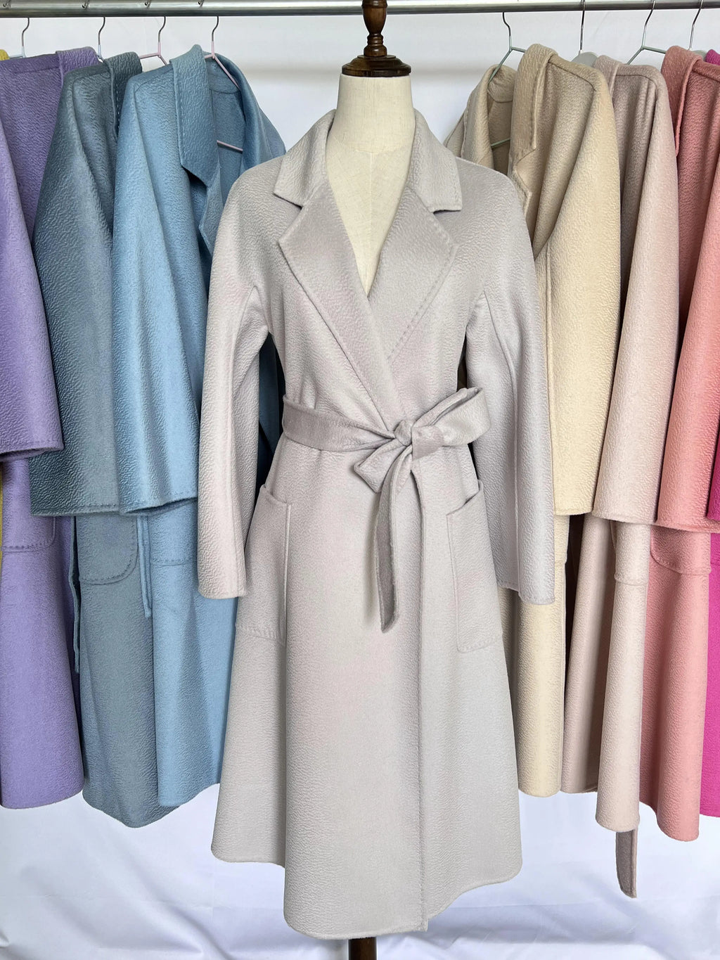 Cashmere Coat Female Winter Mid-Length Corrugated Coat Black Wool Coat Woman Autumn New Casual Fashion Red Beige Lace-Up Coat