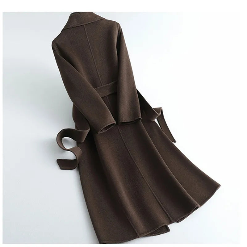 2025 Autumn/Winter New Double sided Cashmere Coat for Women's Fashion Medium to Long Knee length Slim High end Woolen Coats
