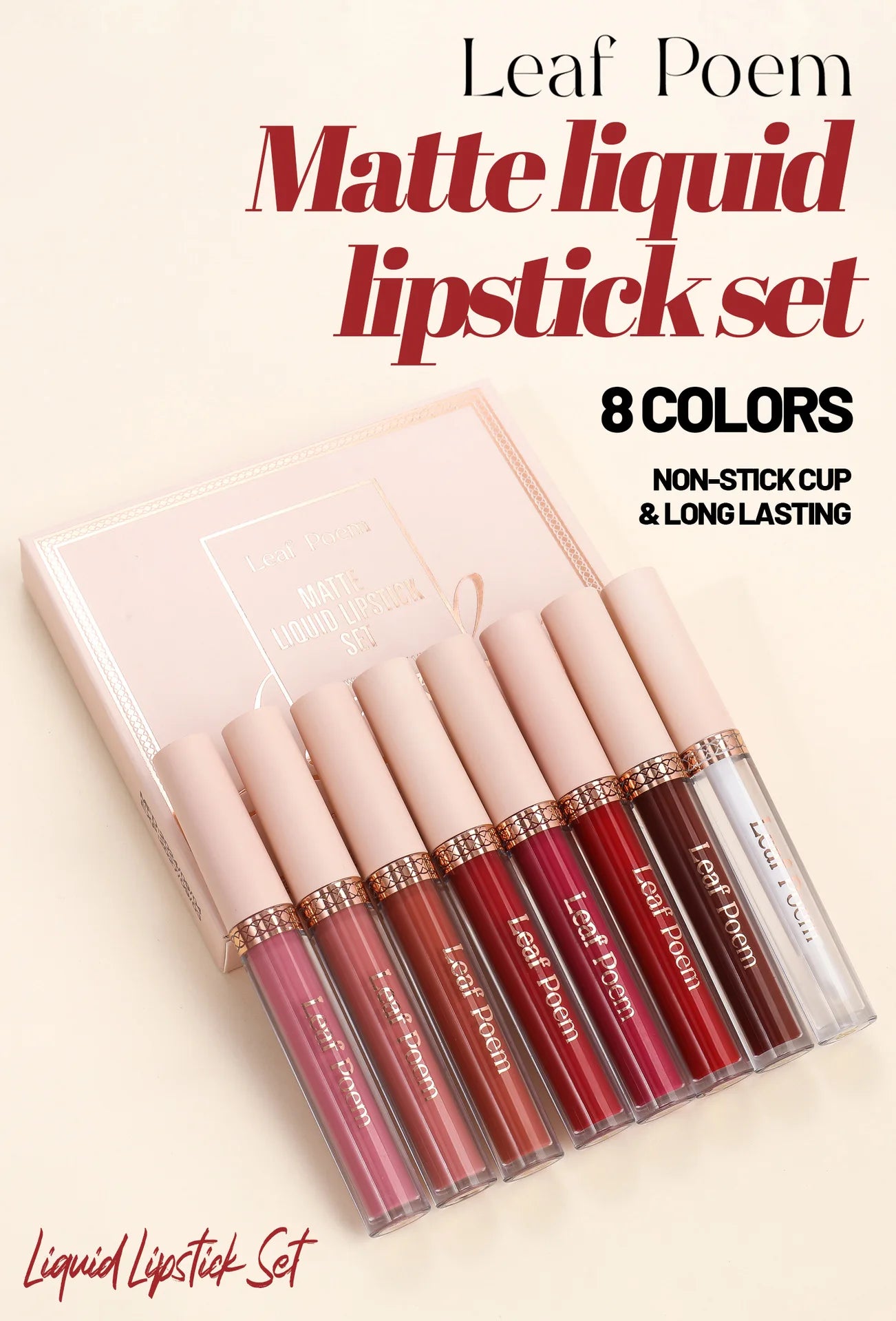 8 pcs matte liquid lipstick, lip glaze - waterproof, non-stick, long-lasting lip gloss, brown, pink, purple and red tones, suitable for Valentine's Day, daily, parties, travel
