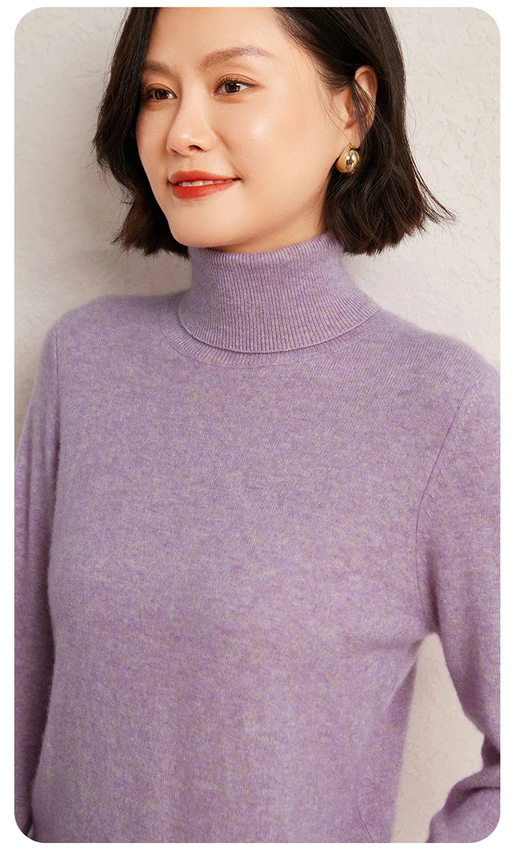 100% Pure Cashmere Sweaters Women' Lapel Knitted Pullover Casual Loose High-End Sweater Autumn New High-Neck Cashmere Base Shirt