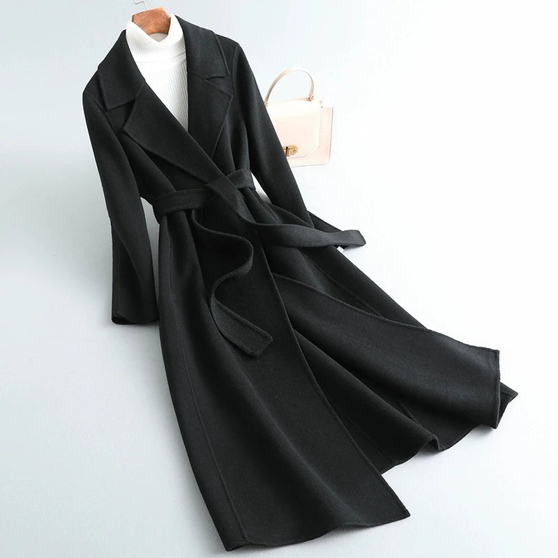 2025 Autumn/Winter New Double sided Cashmere Coat for Women's Fashion Medium to Long Knee length Slim High end Woolen Coats