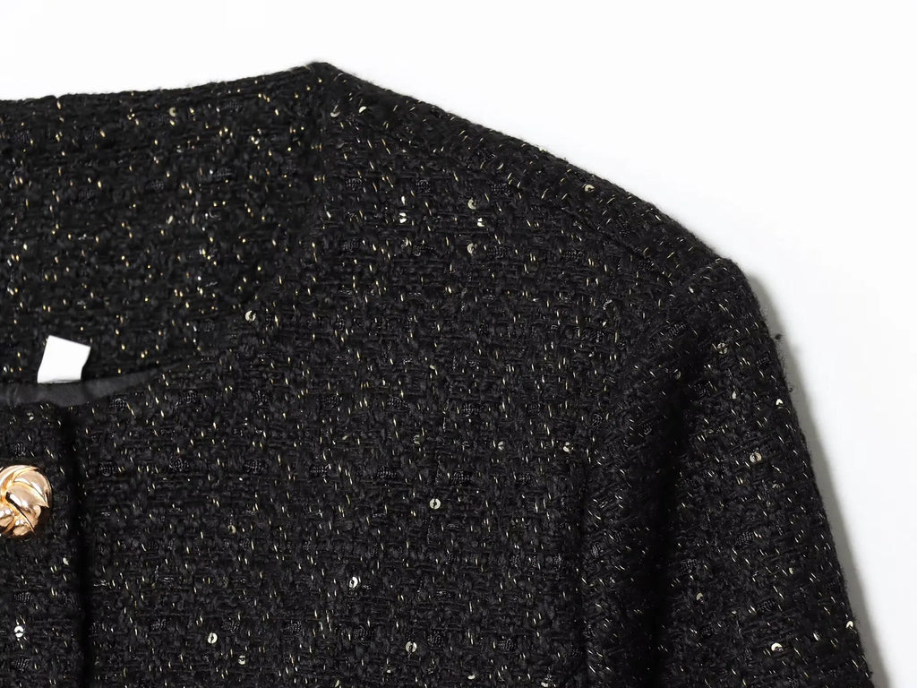 BSAY tweed jacket with belt women's clothing autumn winter new Round long sleeved button up outerwear chic France short coats