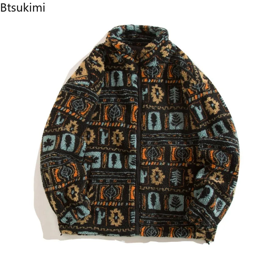 Winter Warm Lambswool Jacket for Men Fashion Stand Collar Zipper Loose Coat 2025 Leisure Hong Kong Style Coats Thickened Jackets