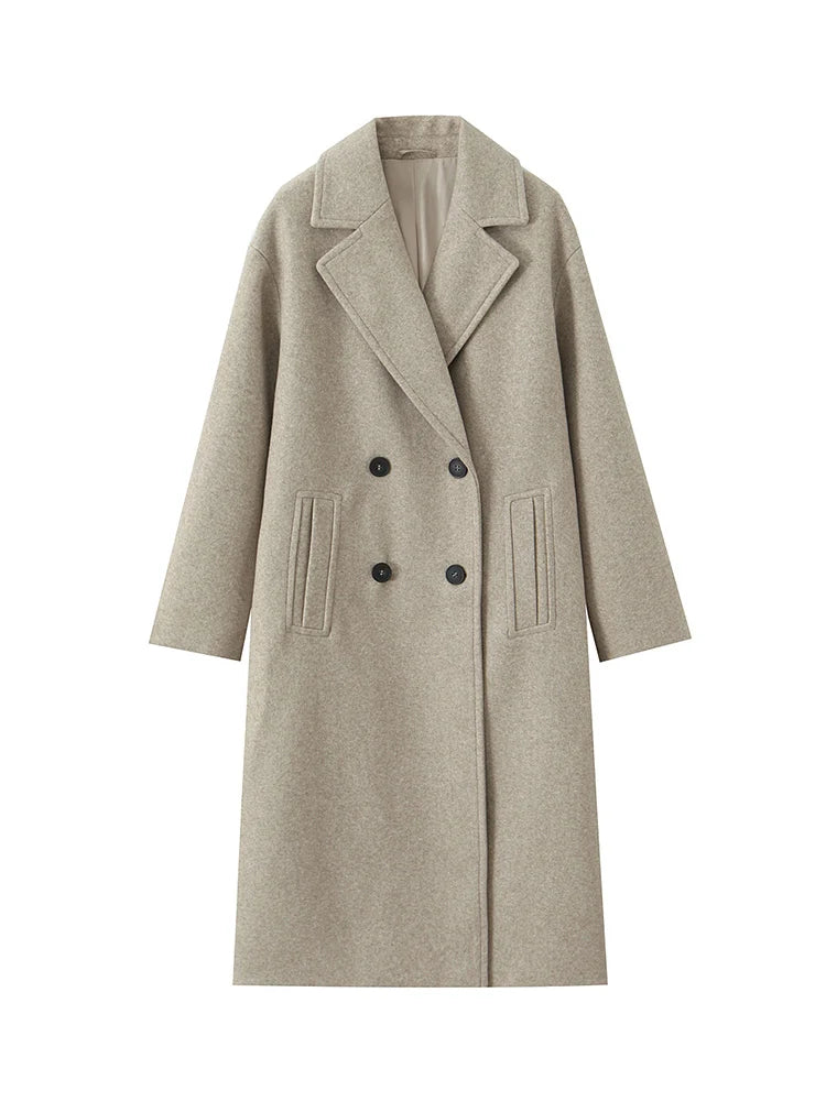 Women Winter Luxury Long Coats Solid Warm Soft Wool Long Coat Women High Street Loose Casual Double Breasted Overcoat 2025