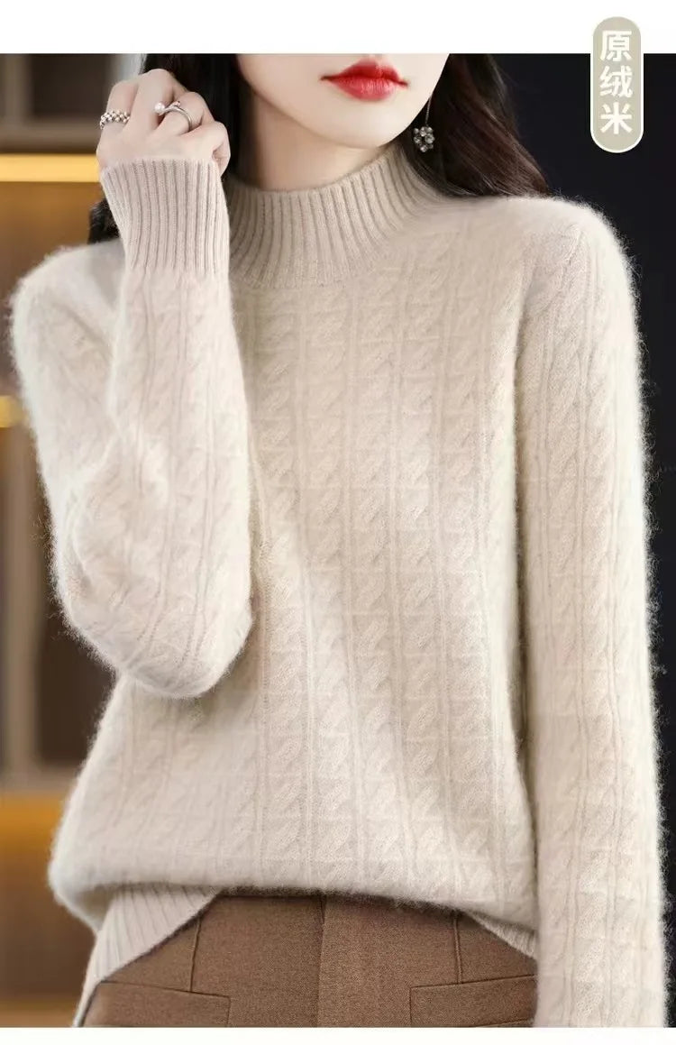 Cashmere Sweater Women's Autumn Winter New Half Turtleneck Bottoming Thickened Knitted Top Loose Solid Color