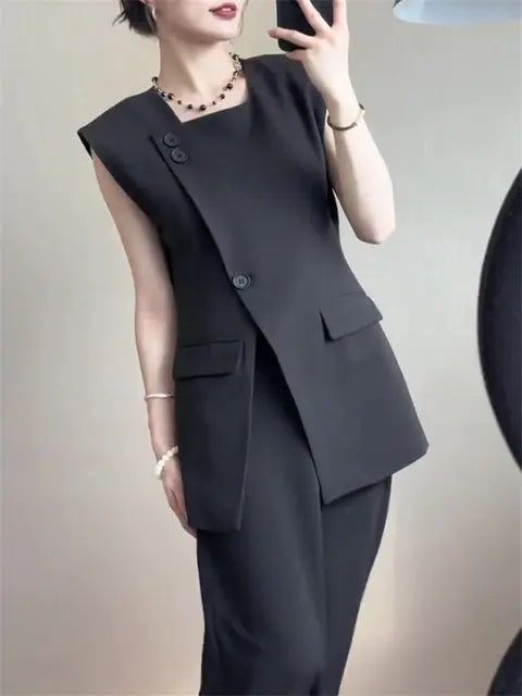 Women's Vest 2025 Spring Autumn Popular Fashion Sleeveless Female Waistcoat High-end Black Ladies Vests Outwear